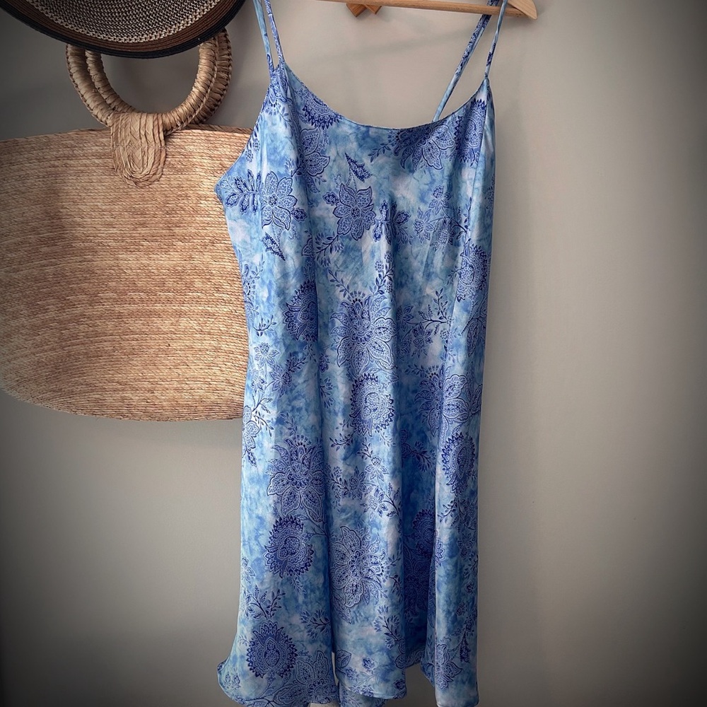 Vintage Blue Floral satin slip dress/nighty